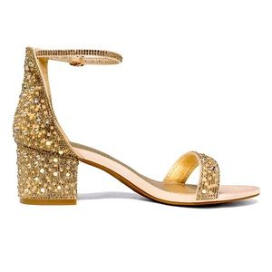 Dream Pairs Rhinestone Open Toe Dazzling Shoes-US Size 10, Golden Color